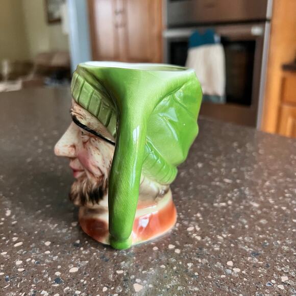 Vintage Green Toby Mug Pirate With Eye Patch Rare Glazed Hand Painted - Picture 4 of 10